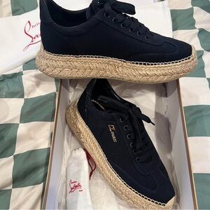 Christian Louboutin Navy Canvas Red Bottom Sneakers